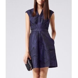 Reiss Evie Sleeveless Nipped Waist Jacquard Fit & Flare Blue Black Mini Dress 2